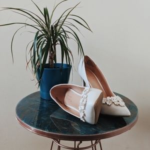 white heels w/ flowers!